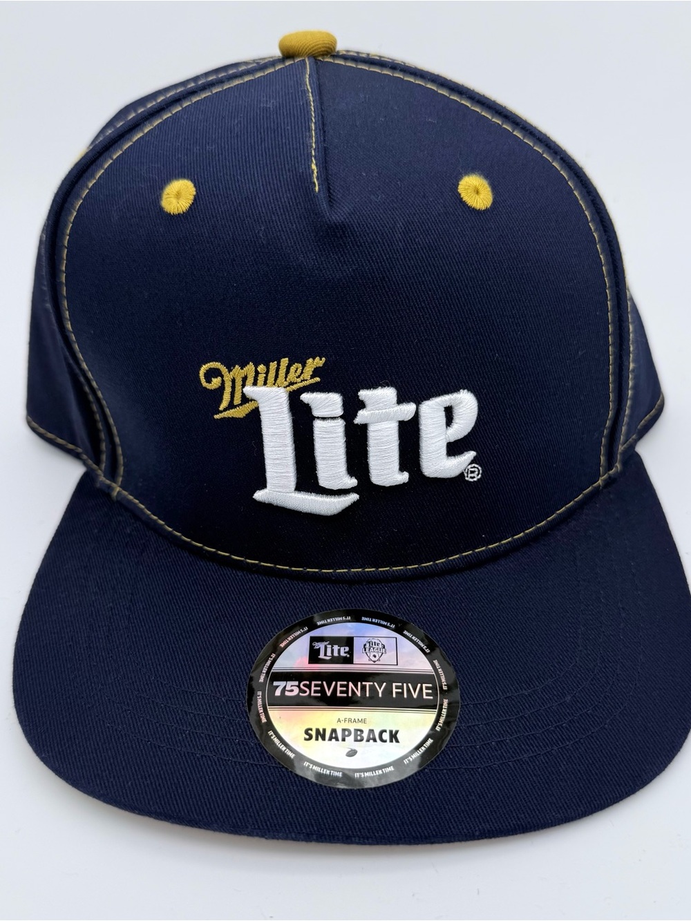 Miller Lite Beer A-Frame Snapback Hat Navy Gold 75Seventy Five